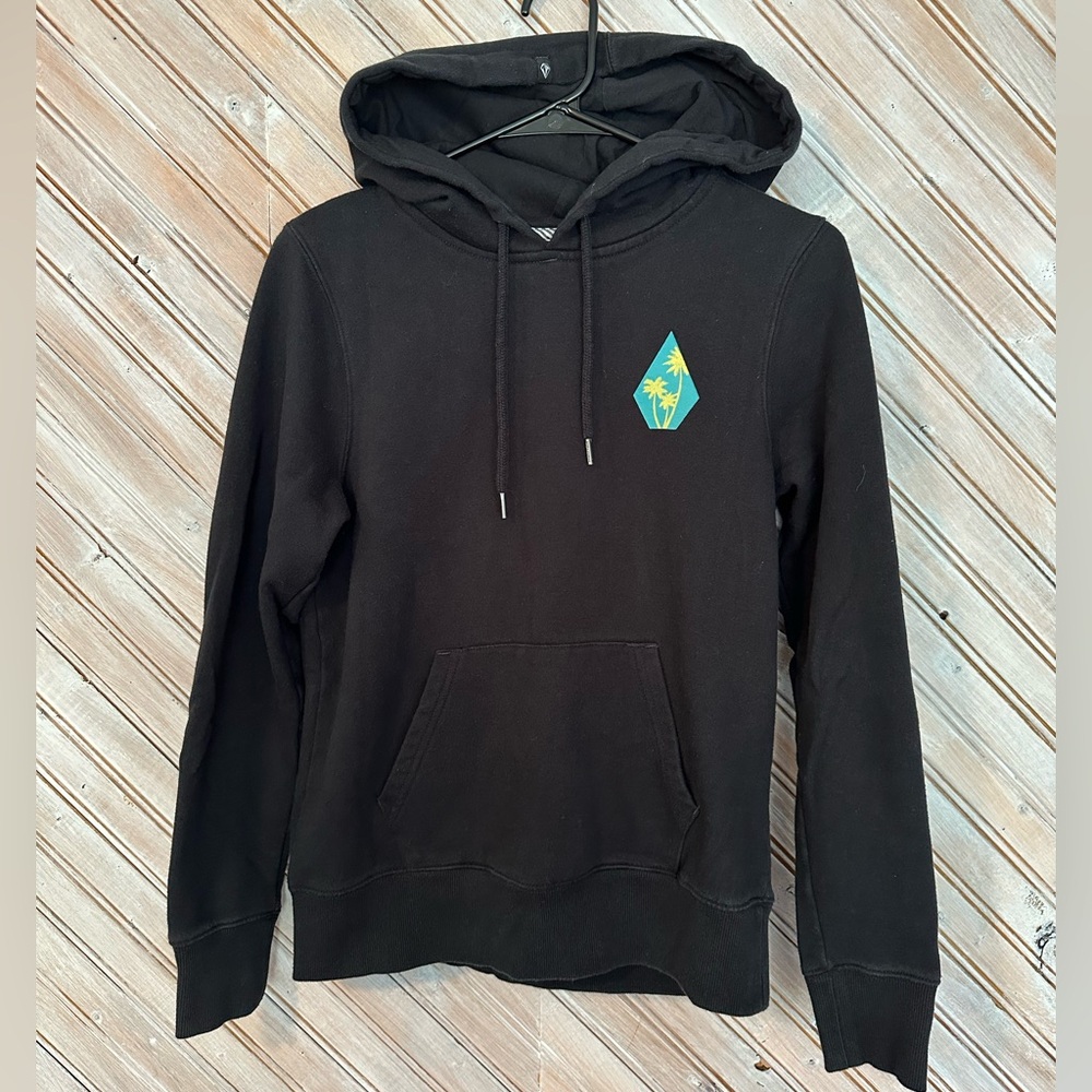 Volcom Since Forever Black Colourful Hoodie Graphic Design Palm Trees